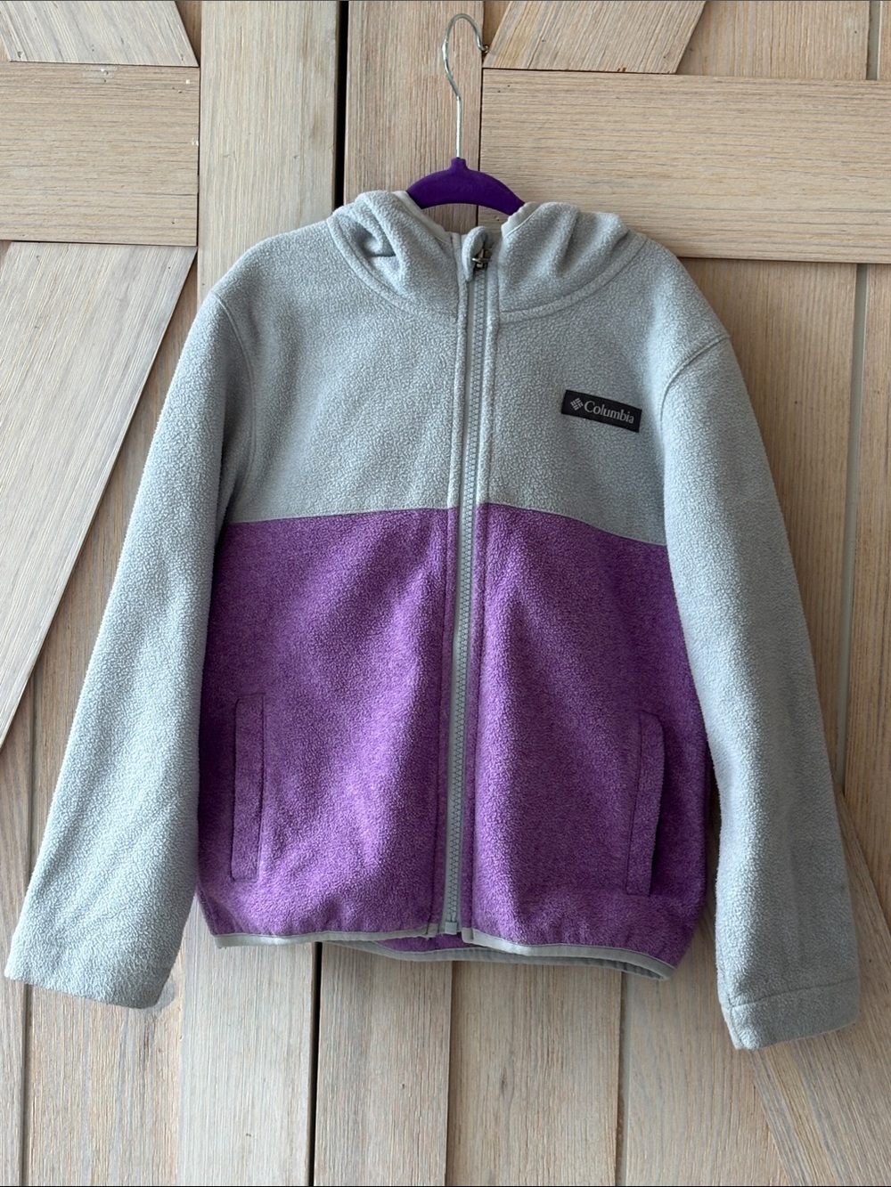 Columbia Gray and Purple Kids' Hooded Fleece Jacket